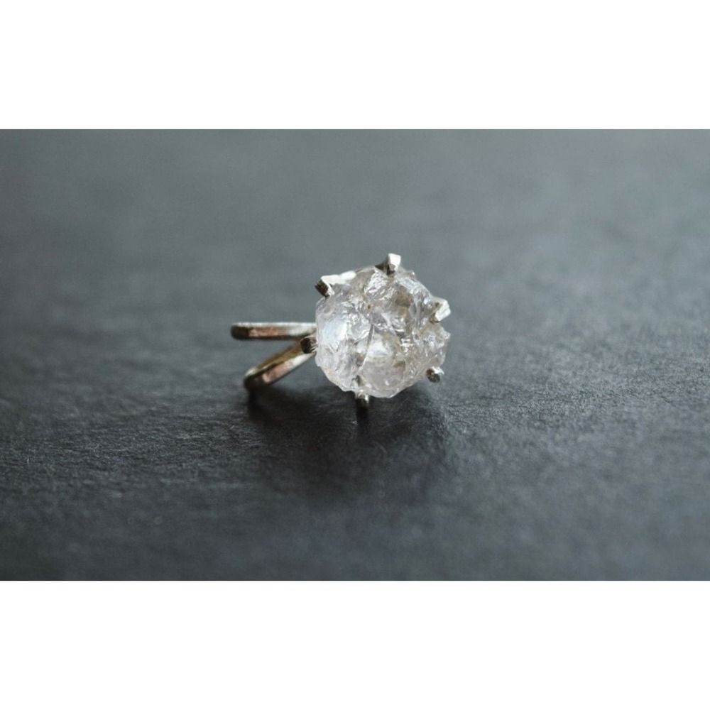 Sterling silver stud earrings, alternative diamond, uncut natural gemstones